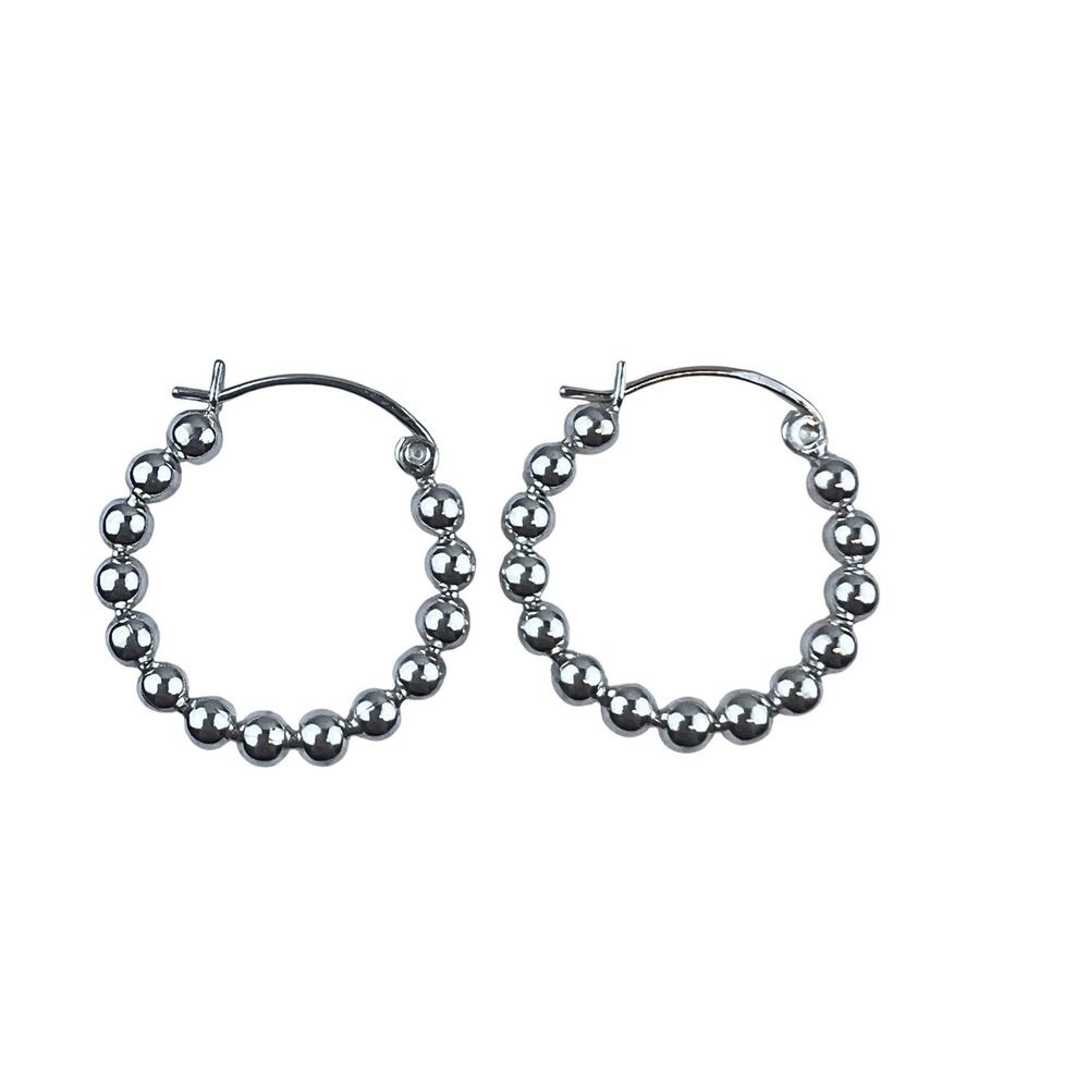 NF Beaded Hoop 1" Sterling Silver Pierced Earrings